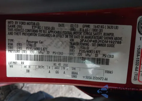 2013 Ford Fiesta Se from USA, damaged, VIN 3FADP4BJ1DM192788